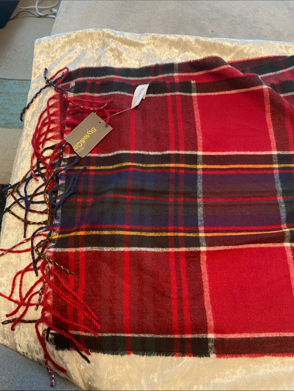 Style &Co Red Plaid Fringe Scarf
